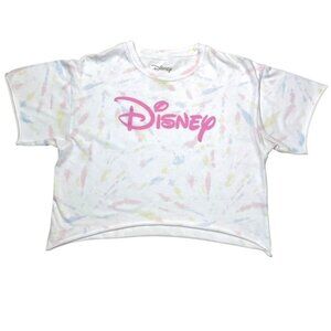 DISNEY White Pastel Tie-Dye Cropped T-Shirt - Size Medium